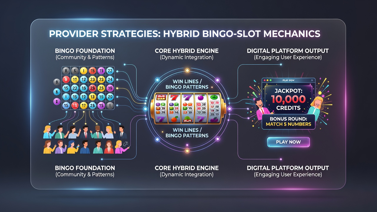 Close-up of hybrid game dashboard displaying combined bingo card and slot reel win notifications